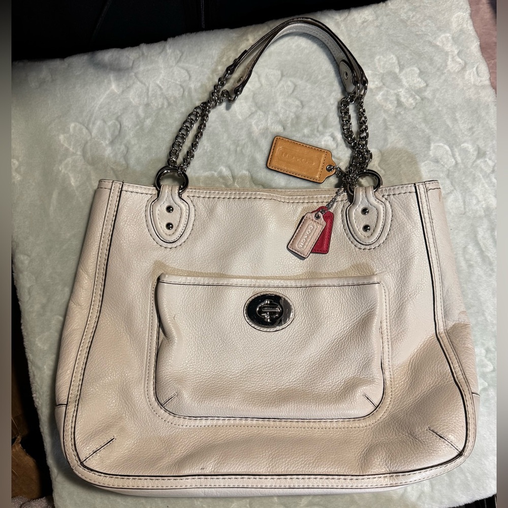 Coach 24081 white leather Y2K vintage chain shoulder strap tote bag - Picture 12 of 14